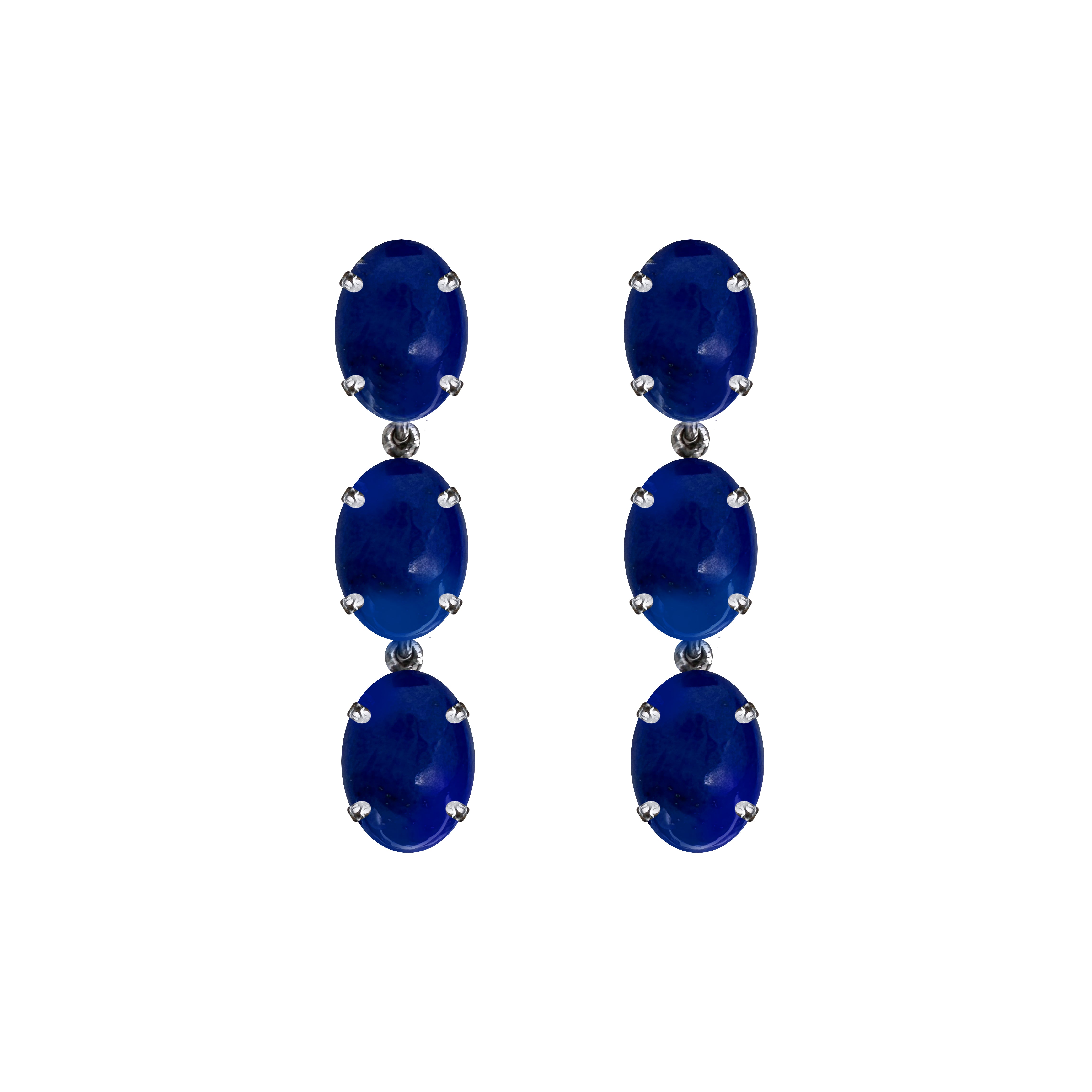 Lapis Lazuli Trio Earrings in Lapis Lazuli, gold plated, handcrafted gemstone earrings Singapore