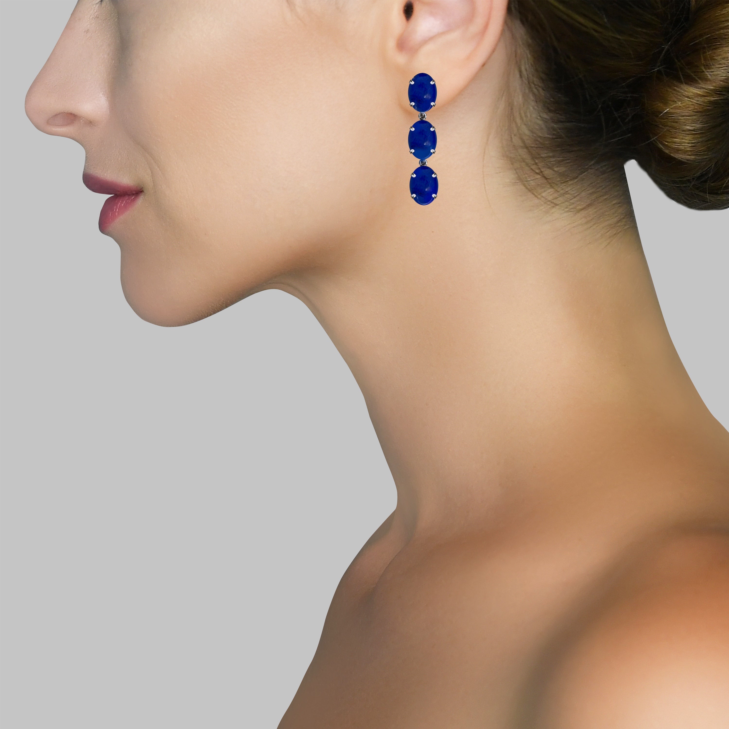 Lapis Lazuli Trio Earrings in Lapis Lazuli, gold plated, handcrafted gemstone earrings Singapore