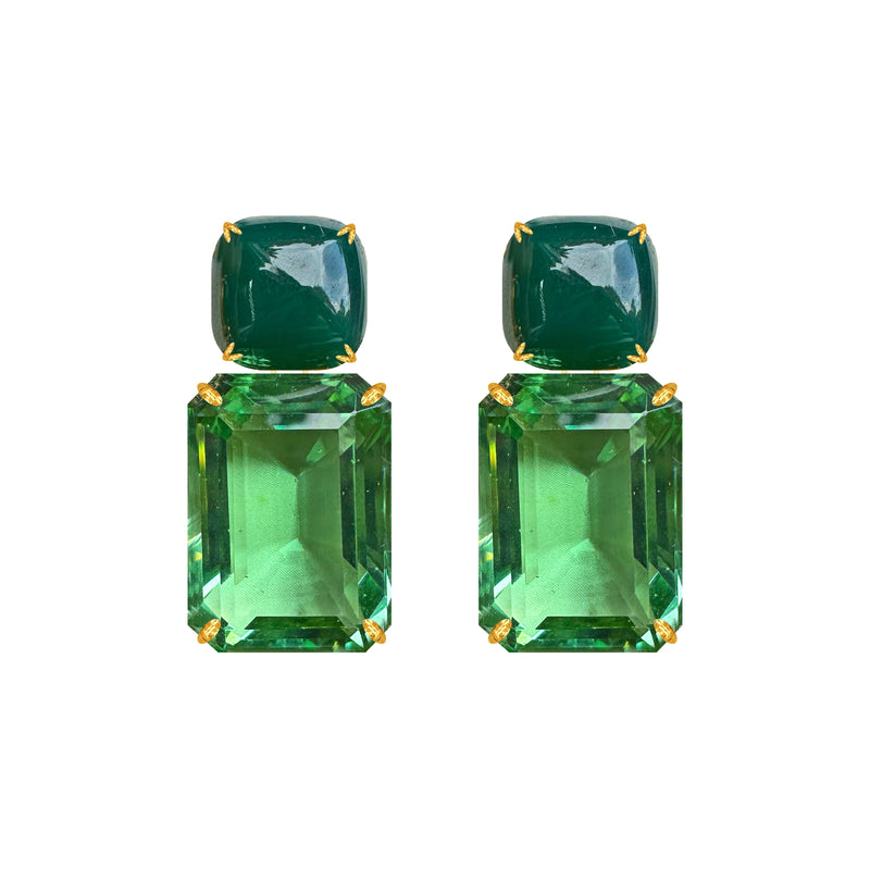 Earrings - Green Onyx & Green Quartz Double Drops