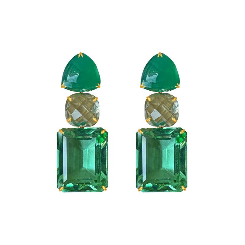 Earrings - Green Onyx, Prasiolite & Green Quartz Trio