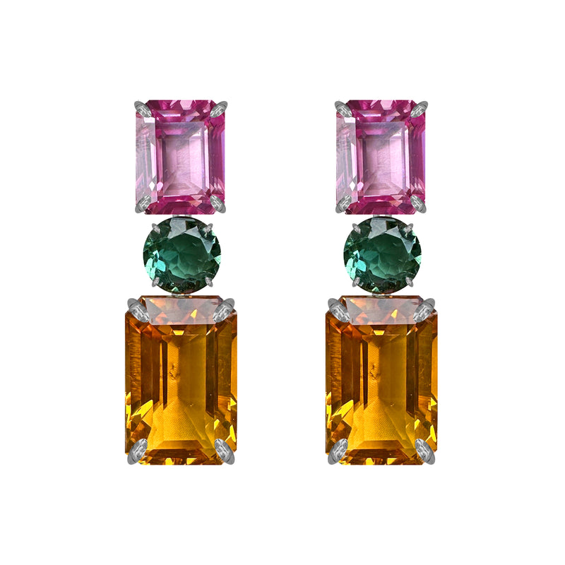 Earrings - Pink Topaz, Indicolite Quartz & Beer Quartz