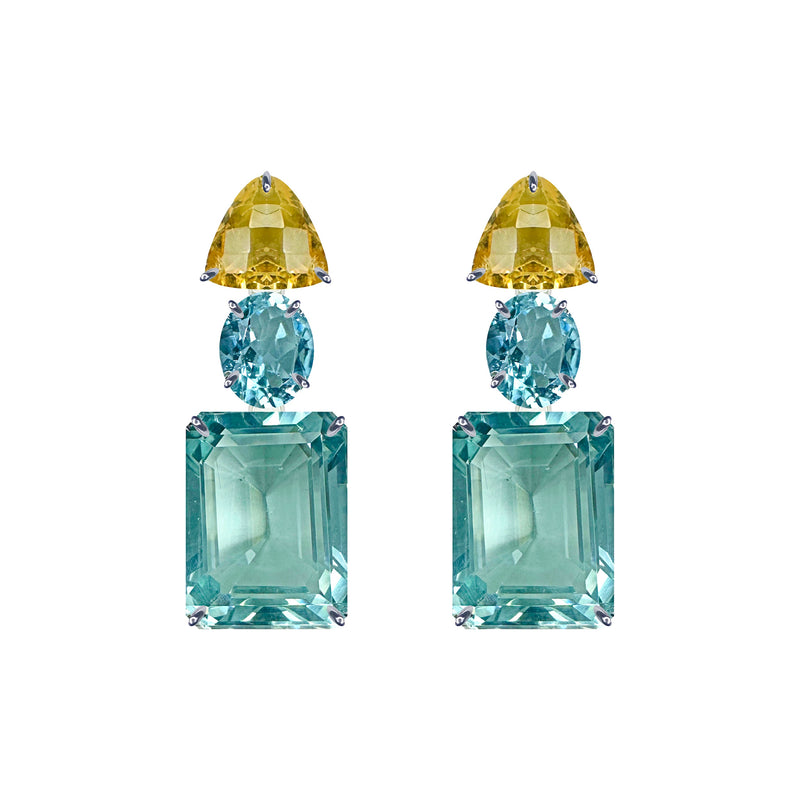 Earrings - Citrine, Blue Topaz & Aquamarine Trio