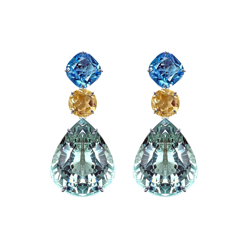 Earrings - Citrine, Blue Topaz & Aquamarine Trio