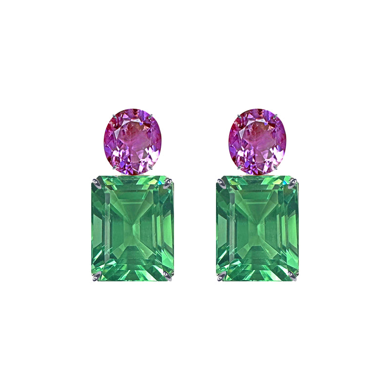 Earrings - Pink Topaz & Green Quartz Duo
