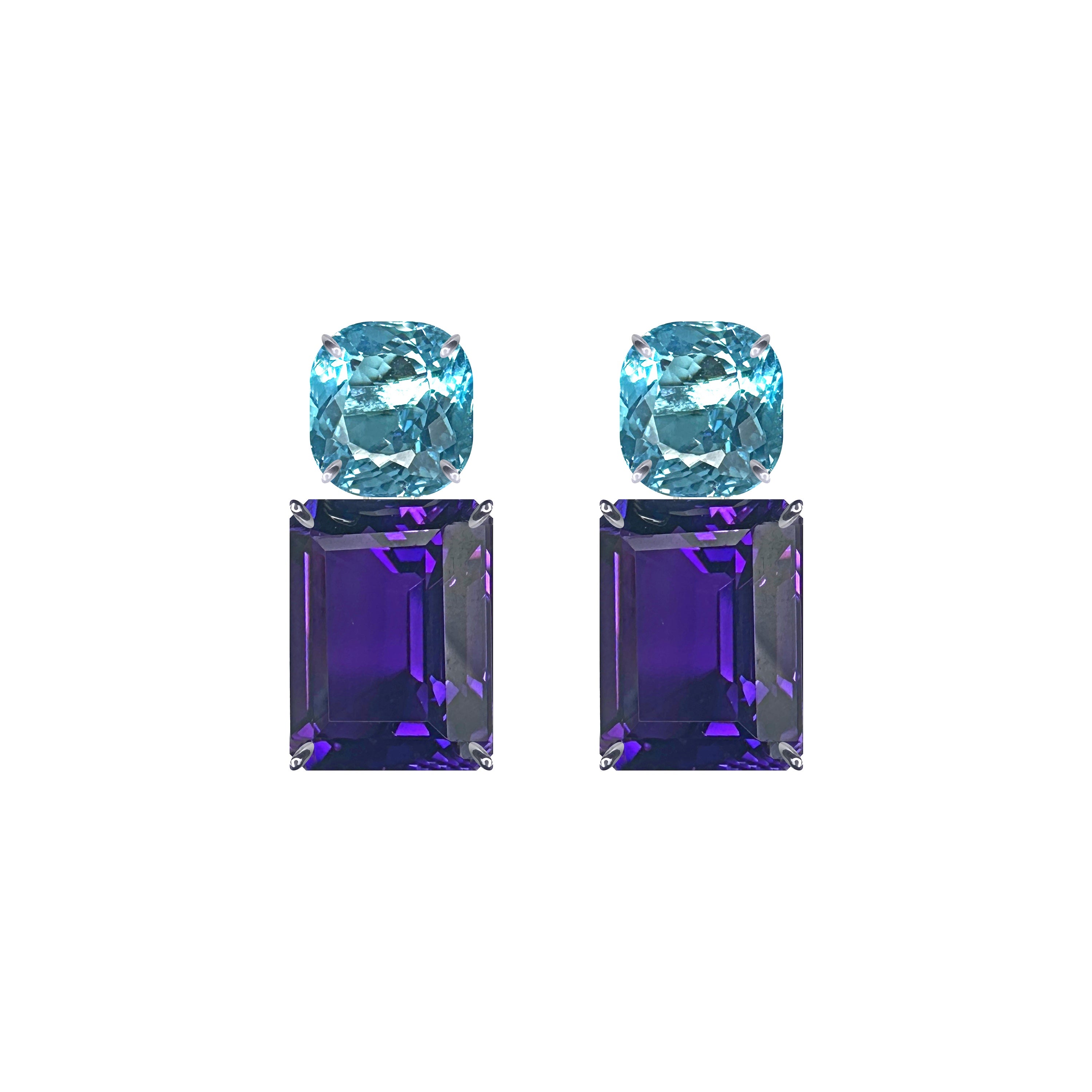 Blue Topaz & Amethyst Duo in Amethyst, gold plated, handcrafted gemstone earrings Singapore