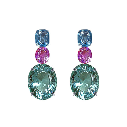 Earrings - Blue Topaz, Pink Topaz & Aquamarine Trio