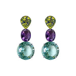 Earrings - Peridot, Amethyst & Aquamarine Trio