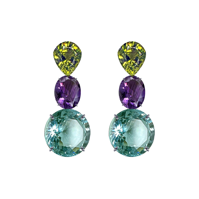 Earrings - Peridot, Amethyst & Aquamarine Trio
