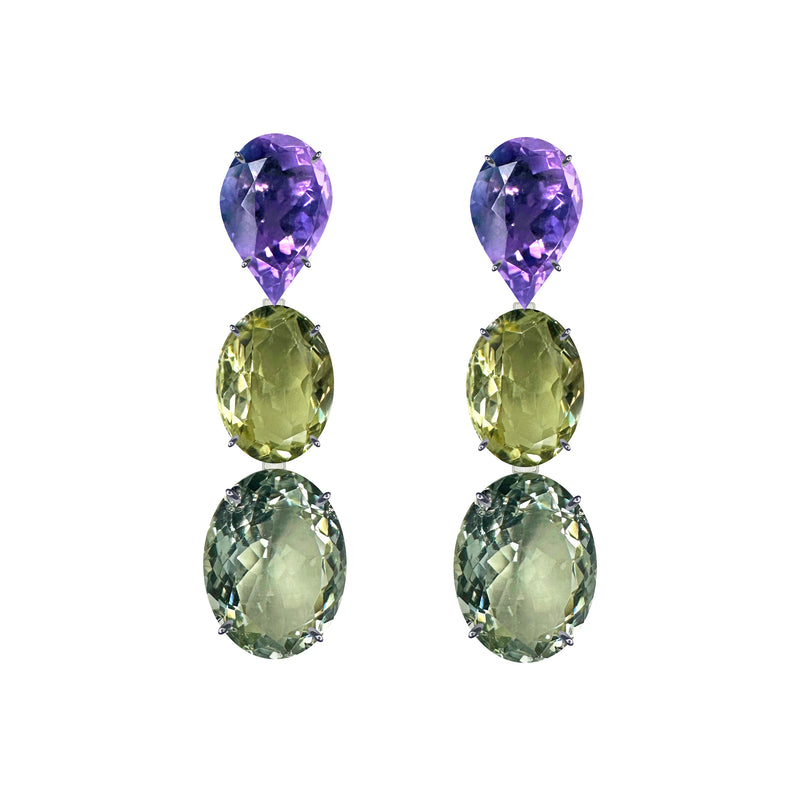 Earrings - Amethyst, Citrine, & Prasiolite Trio