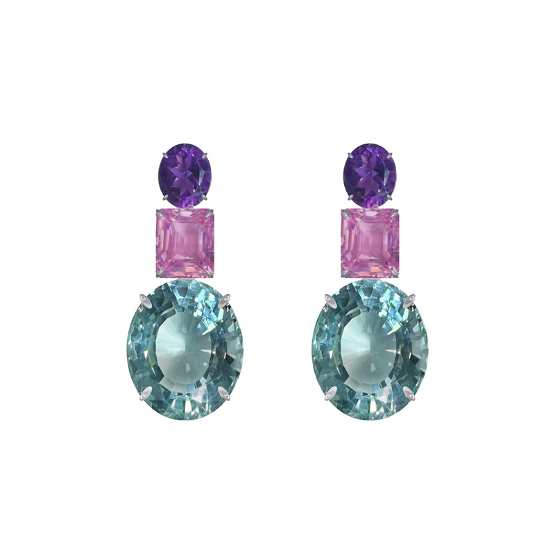 Earrings - Amethyst, Pink Topaz & Aquamarine Trio
