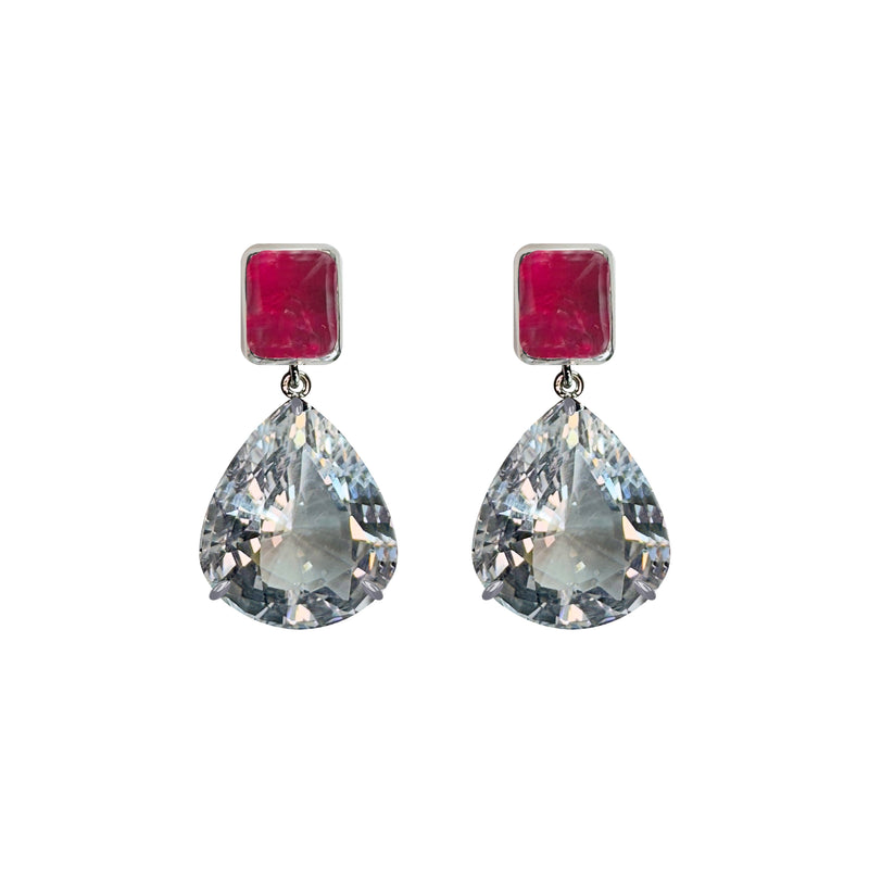 Earrings - Red Quartz & Clear Crystal Quartz