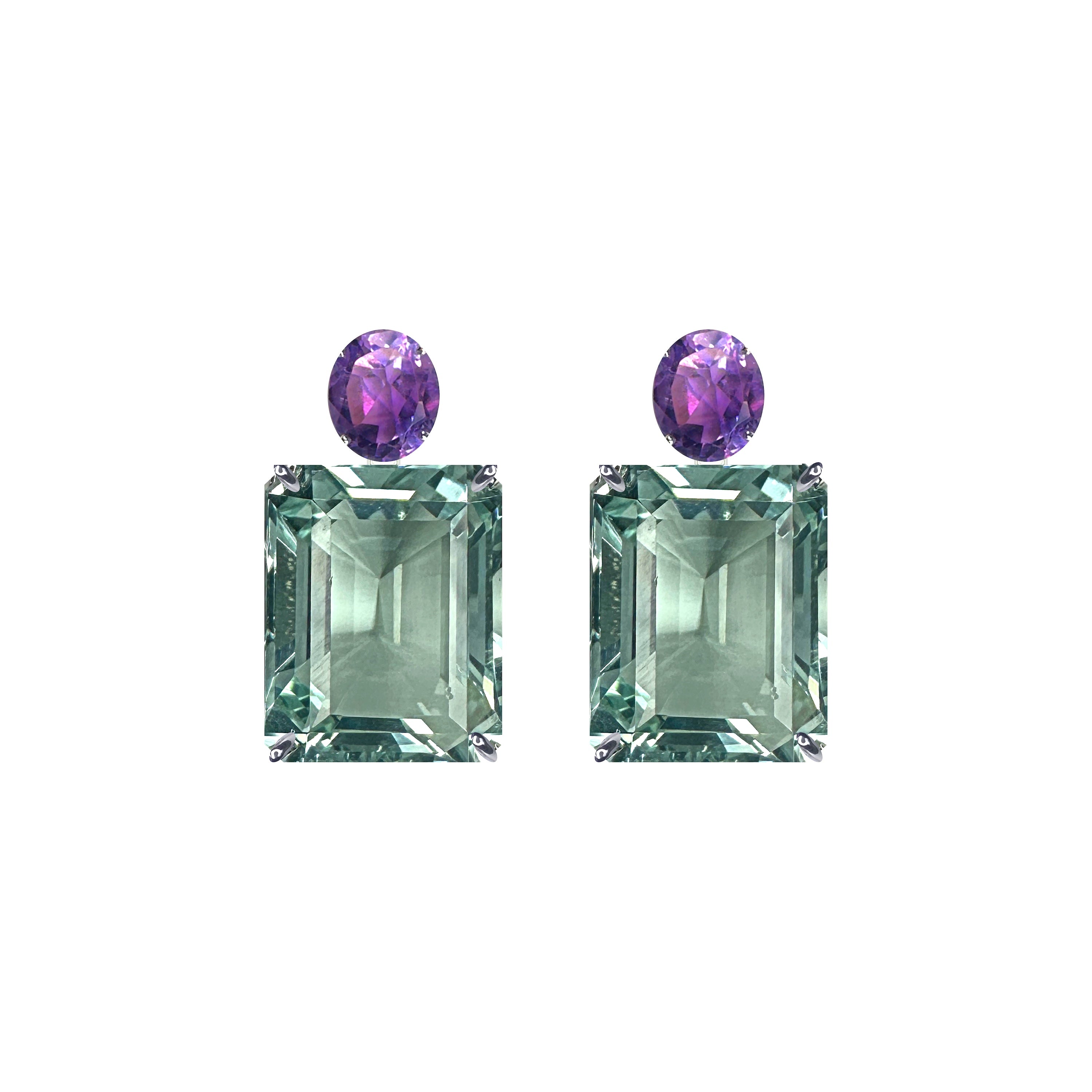 Amethyst & Aquamarine Duo Earrings in Amethyst, gold plated, handcrafted gemstone earrings Singapore