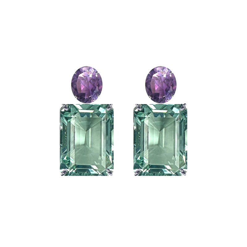 Earrings - Amethyst & Aquamarine Double Drops