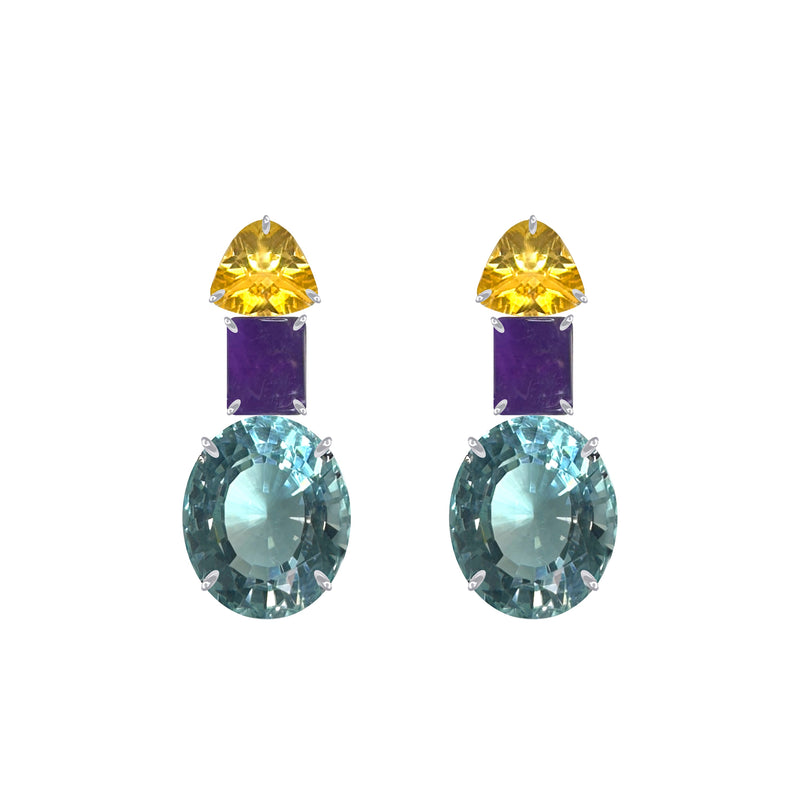 Earrings - Citrine, Amethyst & Aquamarine Trio