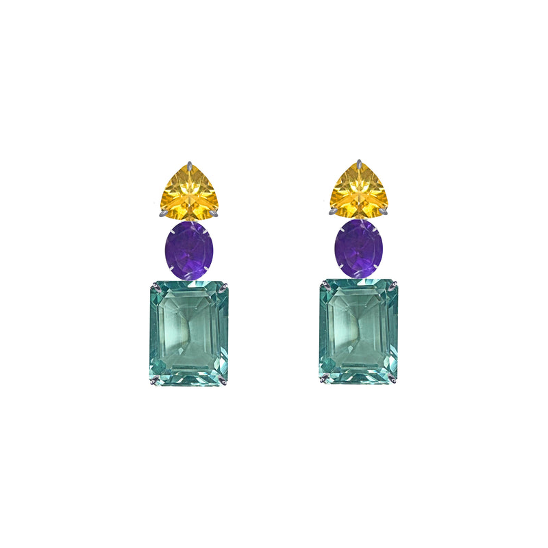 Earrings - Citrine, Amethyst & Aquamarine Trio