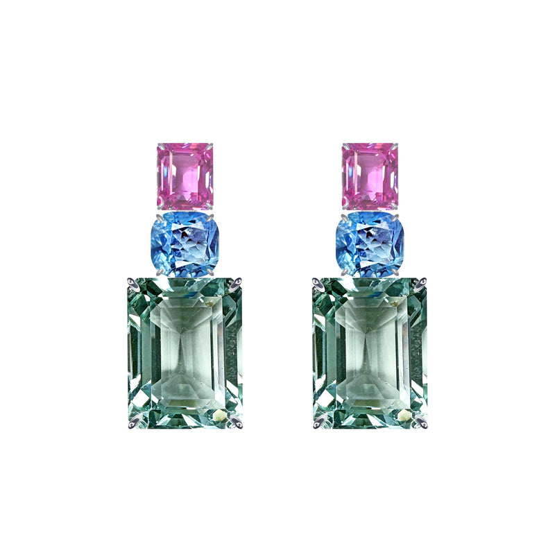 Earrings - Pink Topaz, Blue Topaz & Aquamarine Trio