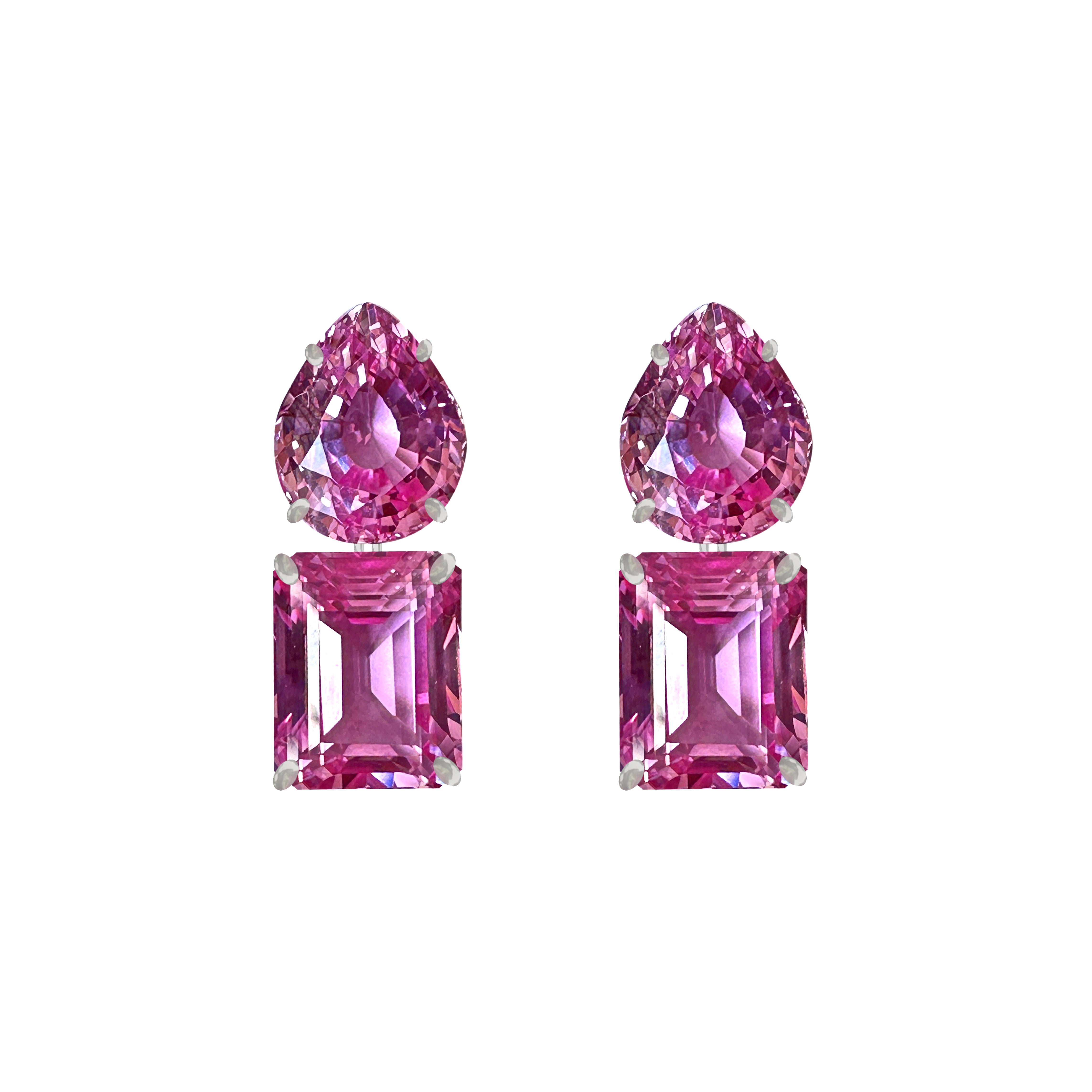 Pink Topaz Double Drop Earrings in Pink Topaz, gold plated, handcrafted gemstone earrings Singapore