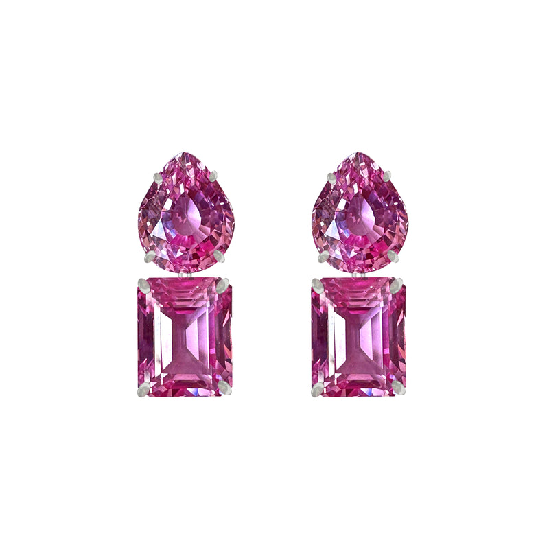 Earrings - Pink Topaz Double Drops