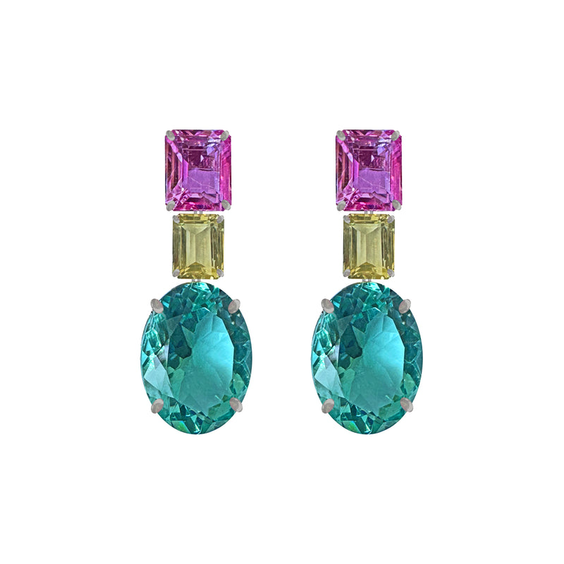 Earrings - Pink Topaz, Citrine & Indicolite Quartz Trio