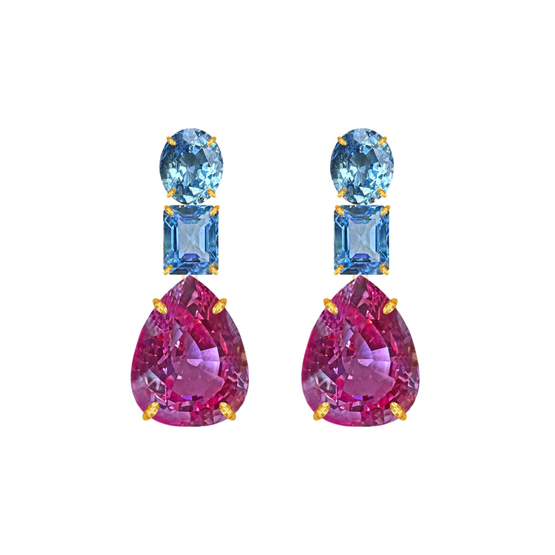 Earrings - Blue Topaz & Pink Topaz Trio