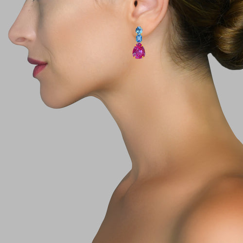 Earrings - Blue Topaz & Pink Topaz Trio