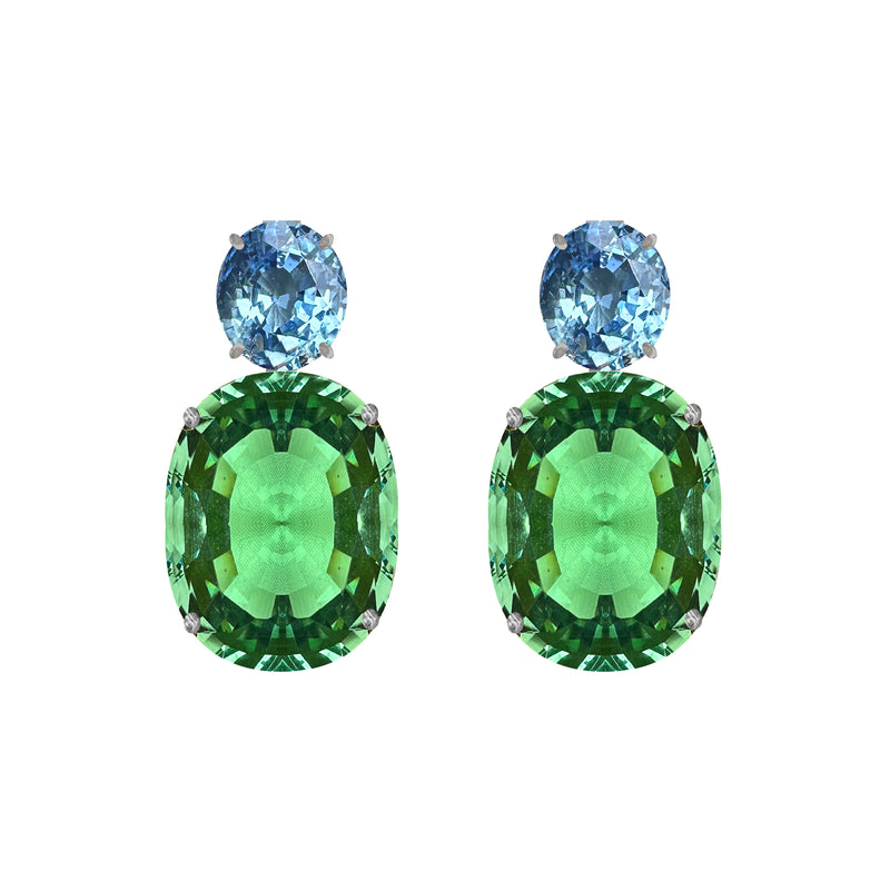 Earrings - Blue Topaz & Green Quartz Double Drops