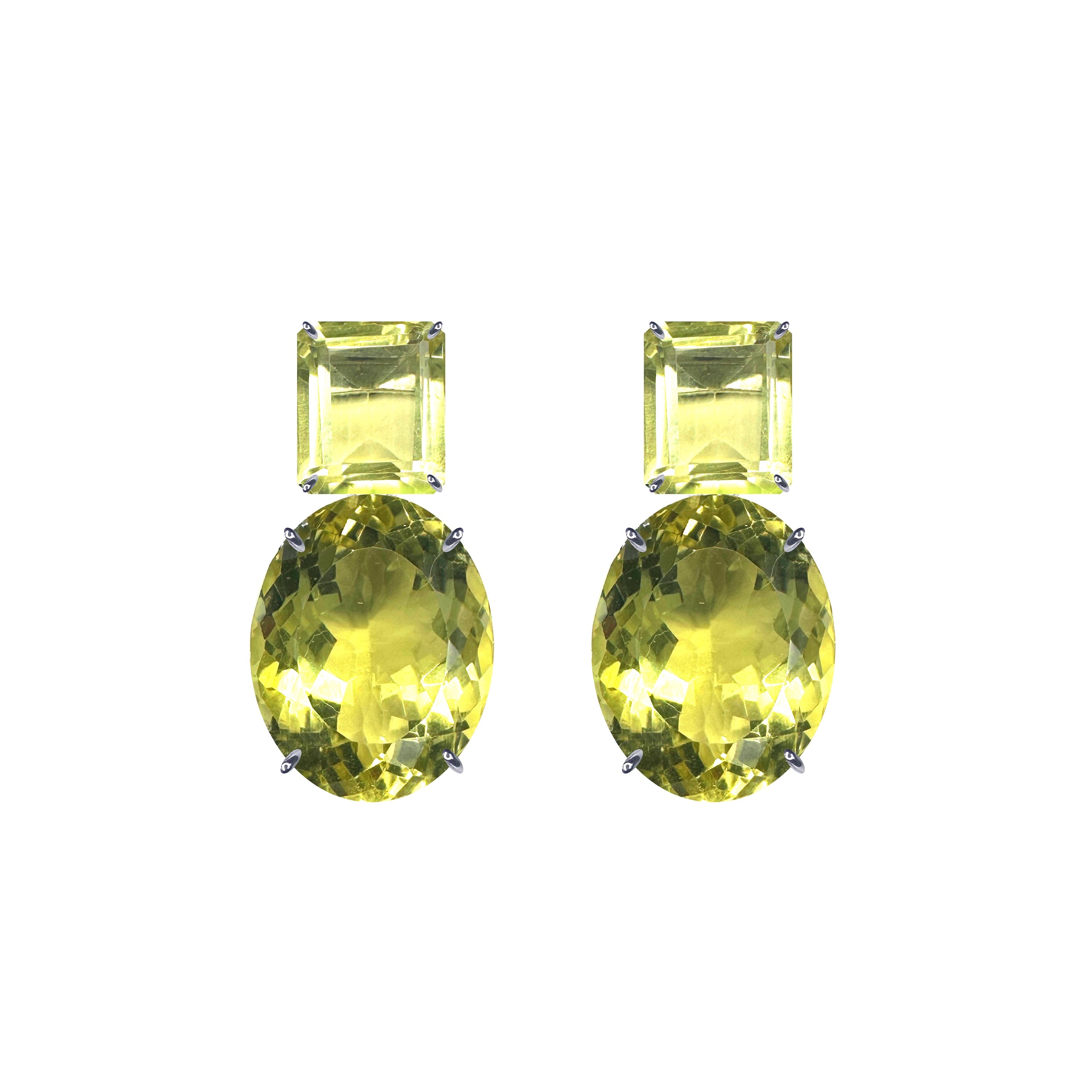 Lemon Quartz Duo in Lemon Quartz, gold plated, handcrafted gemstone earrings Singapore