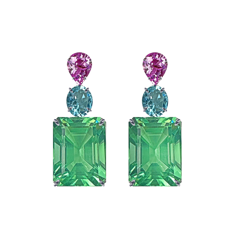 Earrings - Pink Topaz, Blue Topaz, & Green Quartz Trio