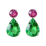Earrings - Pink Topaz & Green Quartz Double Drops