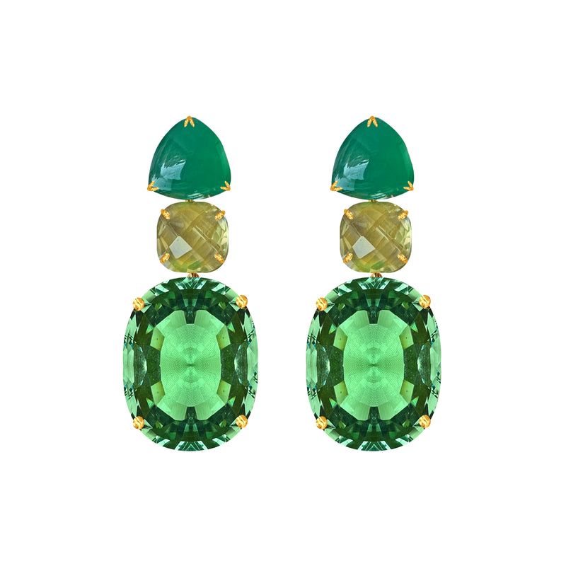 Earrings - Green Onyx, Citrine & Green Quartz Trio