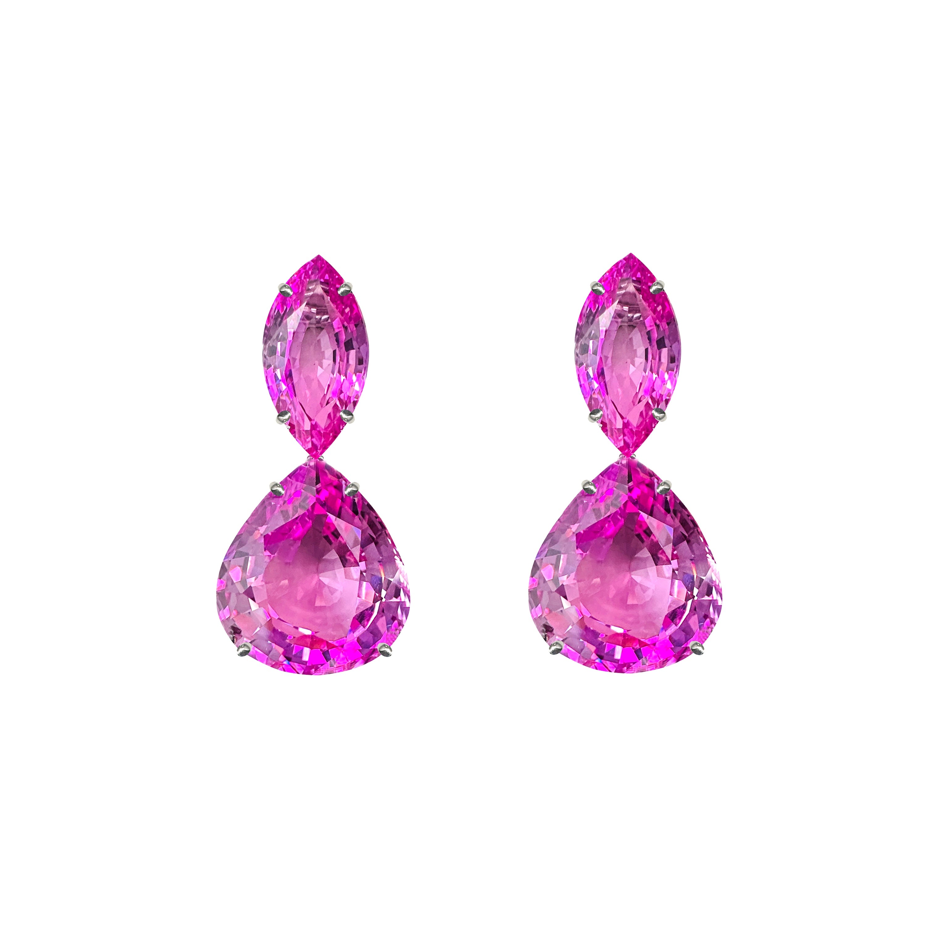 Pink Topaz Double Drop Earrings in Pink Topaz, gold plated, handcrafted gemstone earrings Singapore