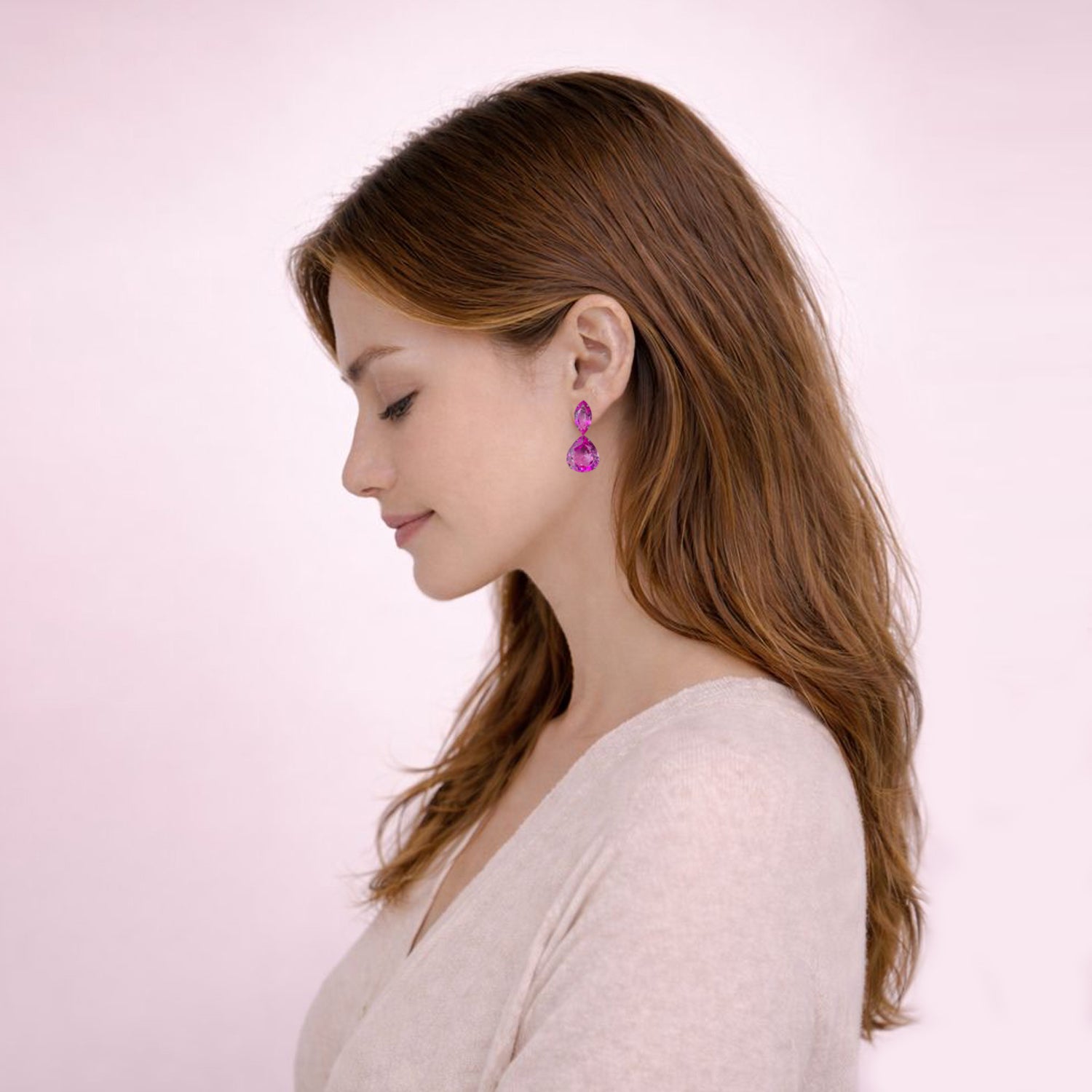 Pink Topaz Double Drop Earrings in Pink Topaz, gold plated, handcrafted gemstone earrings Singapore