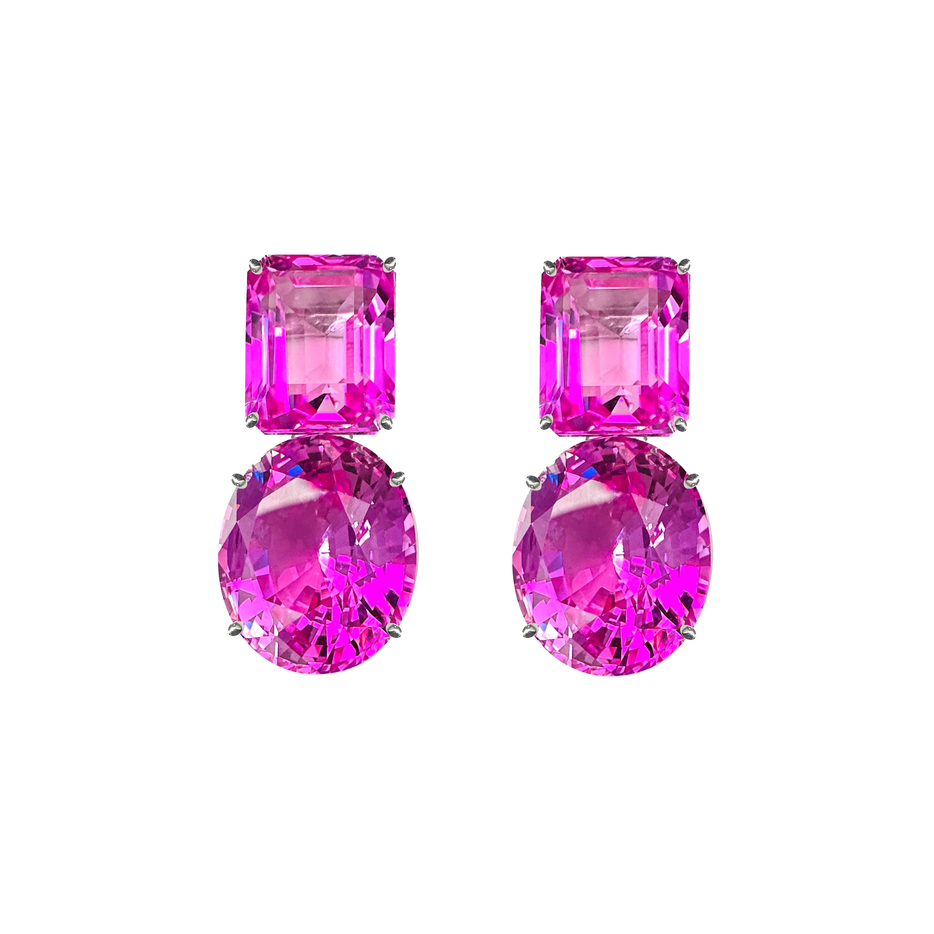 Pink Topaz Double Drop Earrings in Pink Topaz, gold plated, handcrafted gemstone earrings Singapore