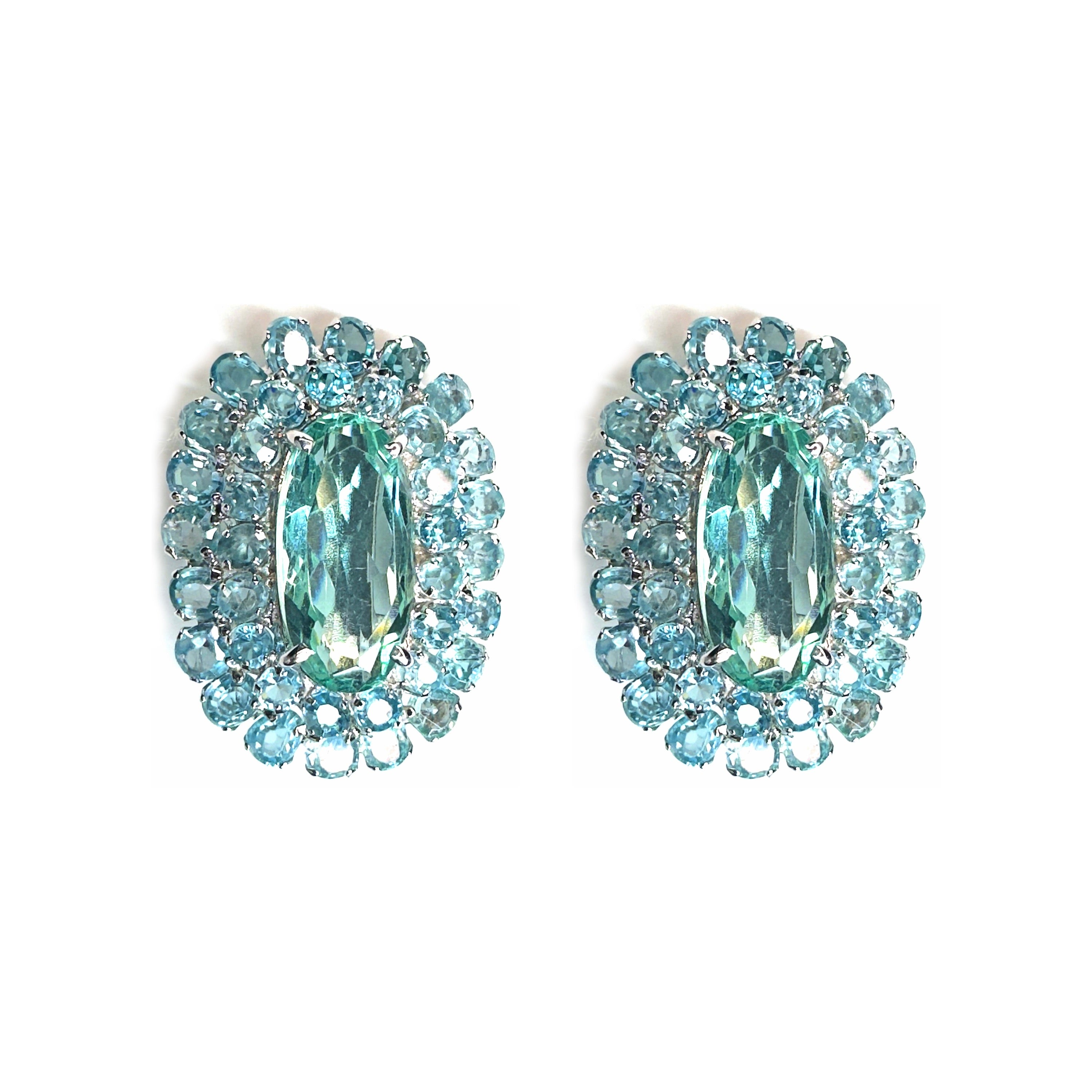 Blue Topaz & Prasiolite Cluster in Blue Topaz, gold plated, handcrafted gemstone earrings Singapore