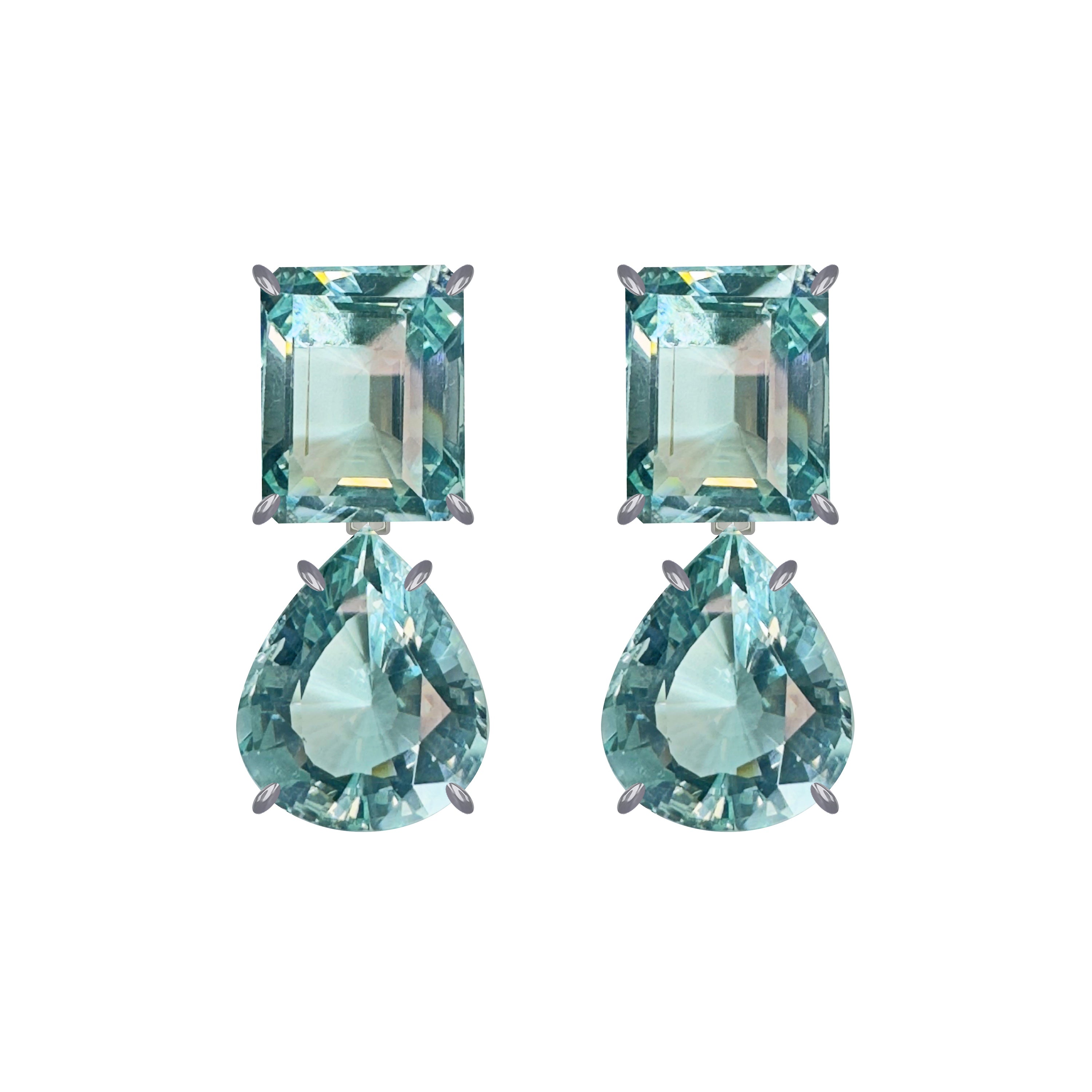 Aquamarine Duo in Aquamarine, gold plated, handcrafted gemstone earrings Singapore