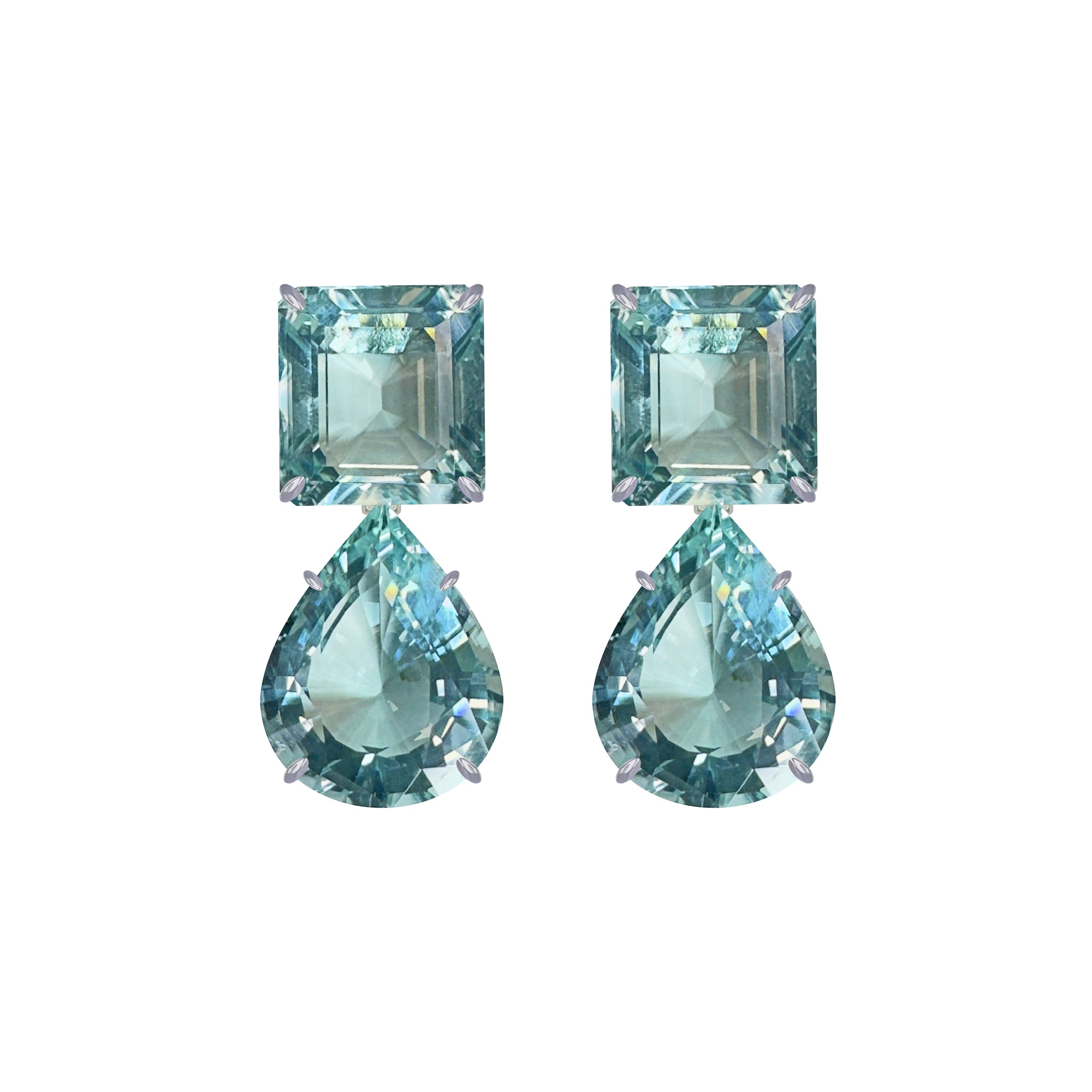Aquamarine Duo in Aquamarine, gold plated, handcrafted gemstone earrings Singapore