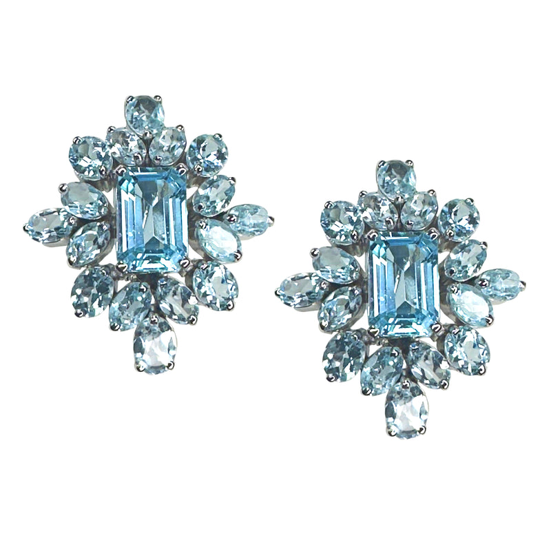 Earrings - Blue Topaz Cluster