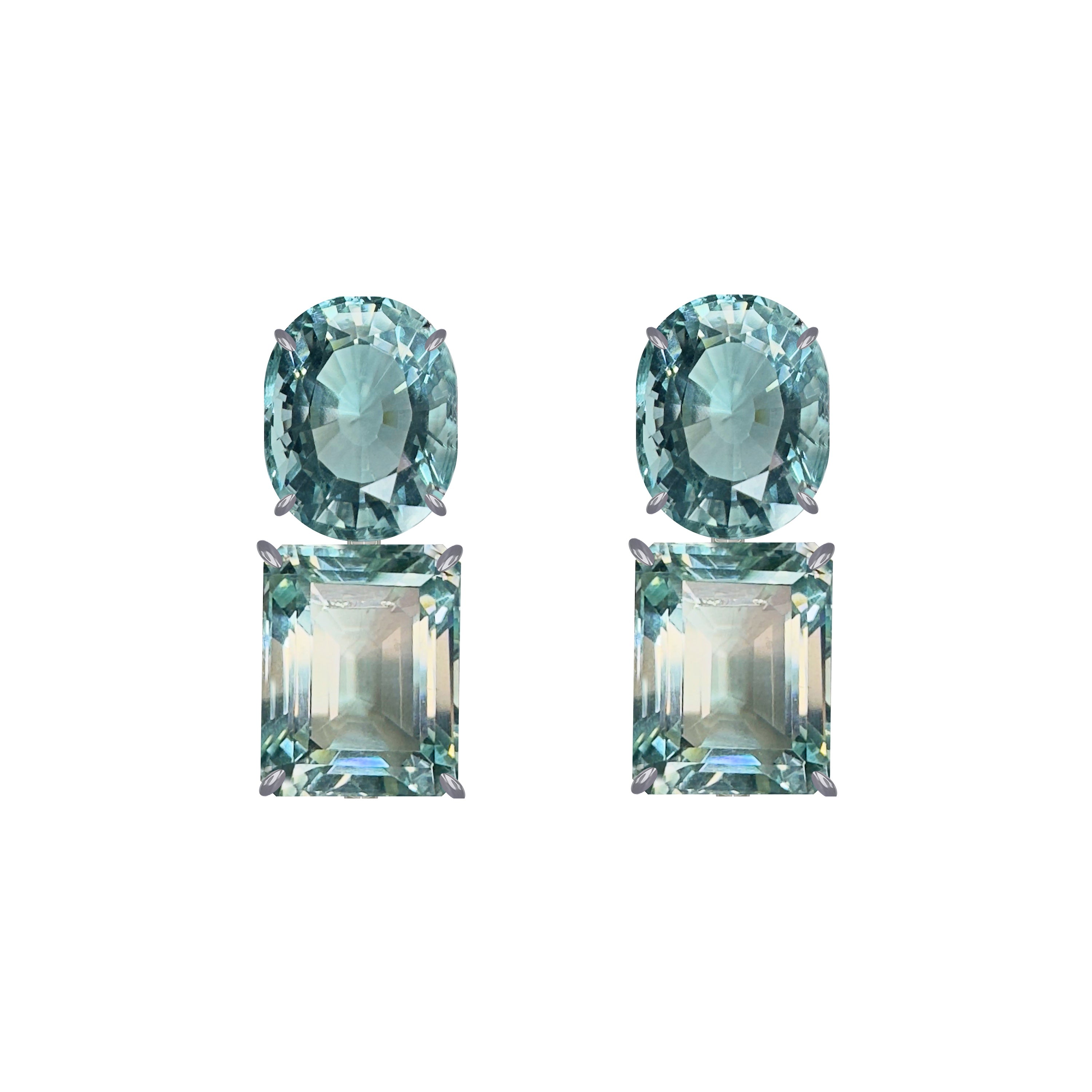 Aquamarine Duo in Aquamarine, gold plated, handcrafted gemstone earrings Singapore