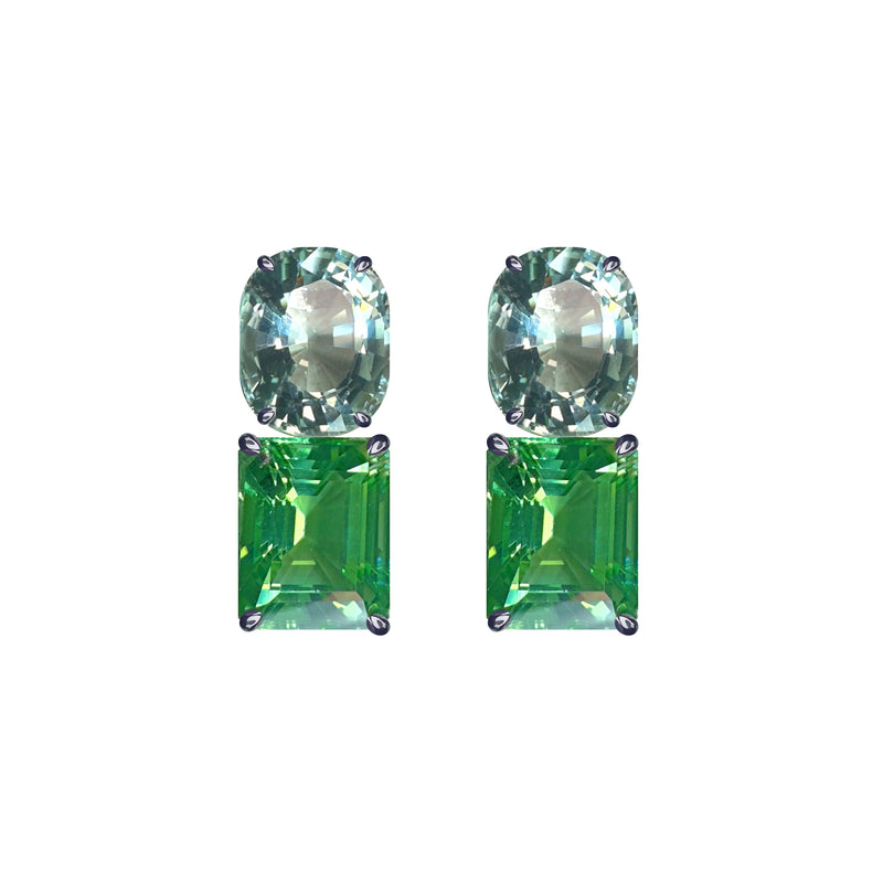 Earrings - Blue Topaz & Green Quartz Double Drops
