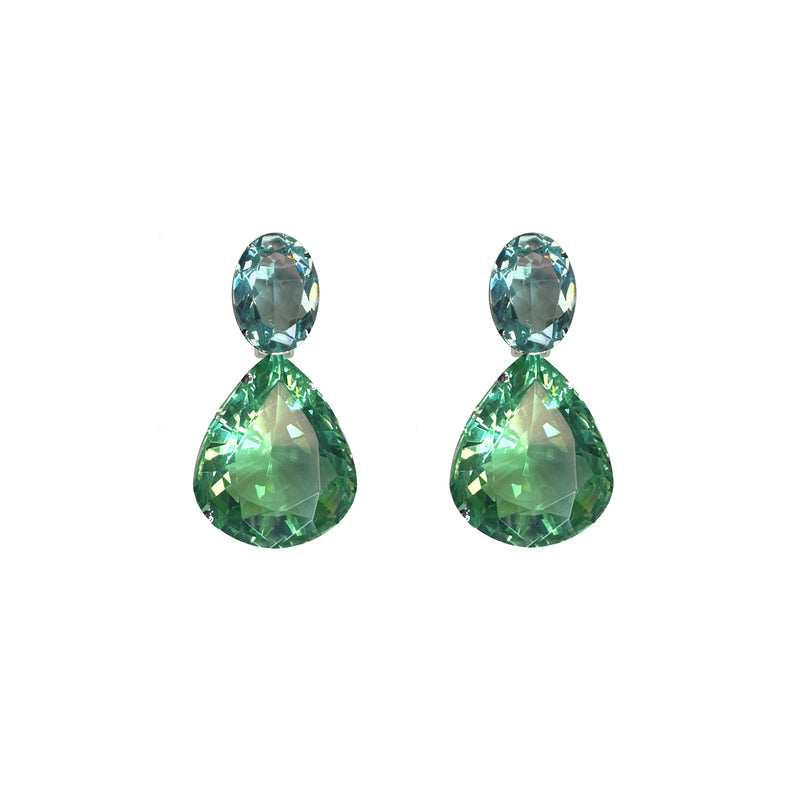 Earrings - Blue Topaz & Green Quartz Double Drops