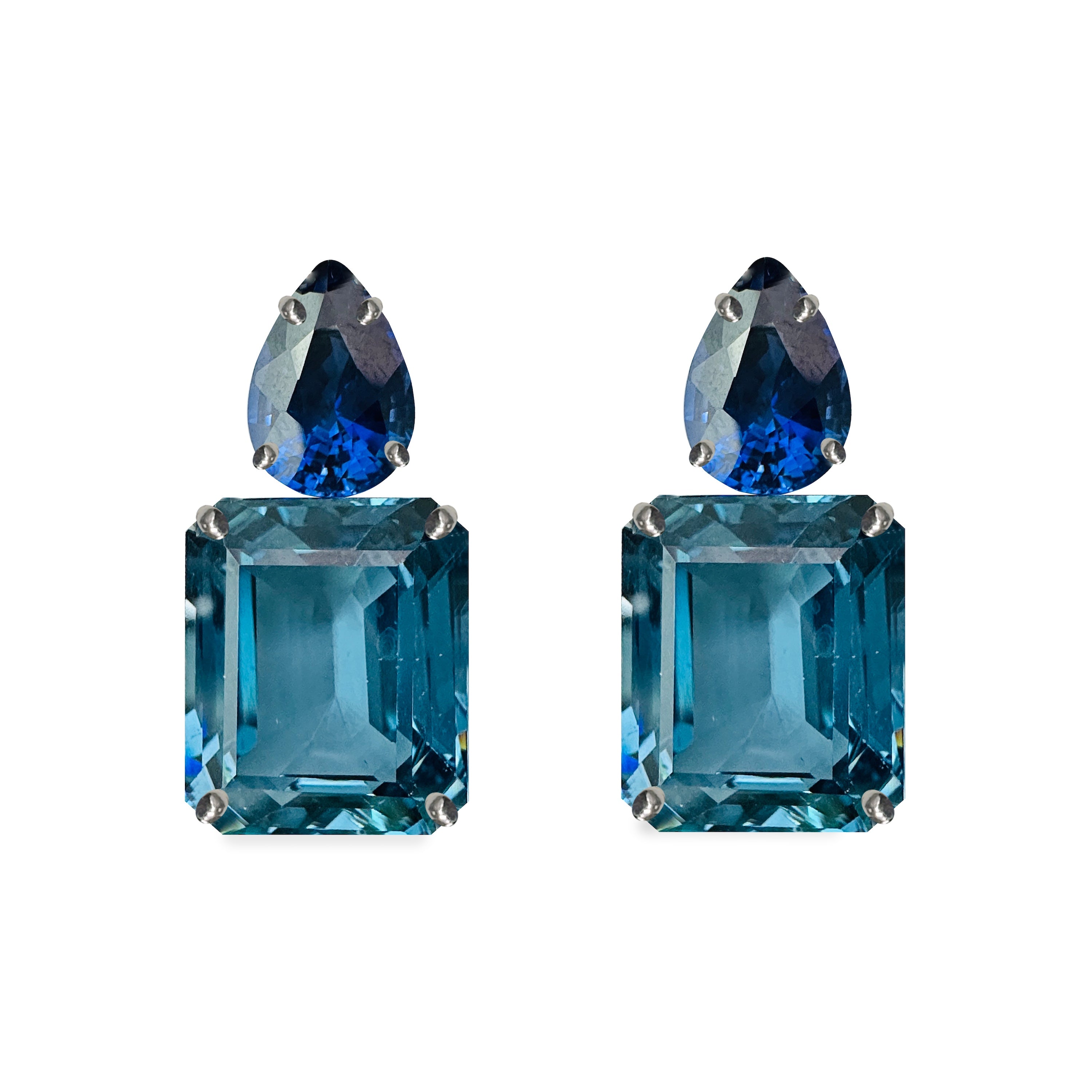 Tanzanite & Indicolite Quartz Duo in Tanzanite, gold plated, handcrafted gemstone earrings Singapore