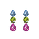 Earrings - Blue Topaz, Peridot & Pink Topaz Trio