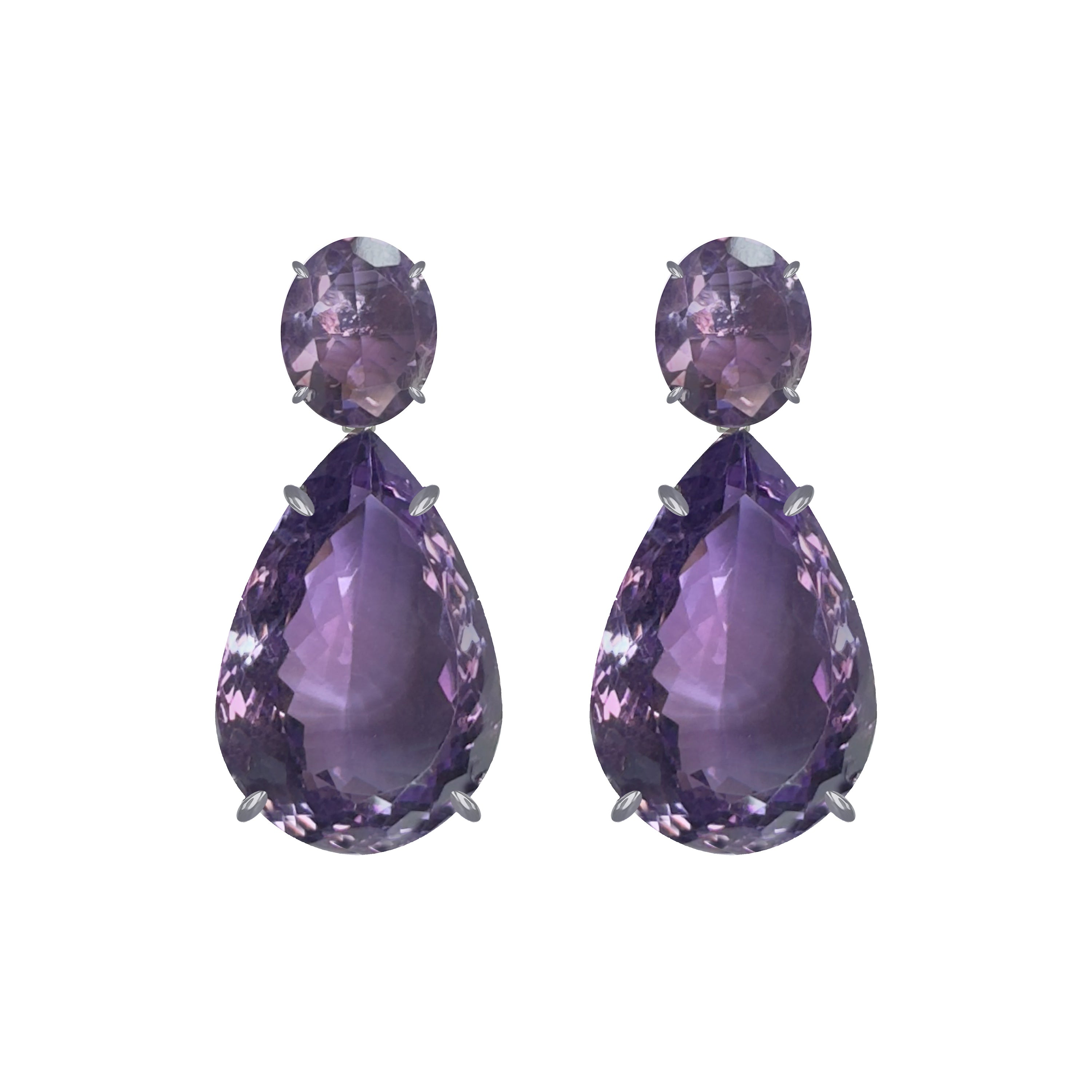 Amethyst Duo in Amethyst, gold plated, handcrafted gemstone earrings Singapore