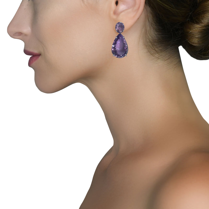Earrings - Amethyst Double Drops