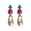 Earrings - Green Onyx, Ruby & Baroque Pearl Trio
