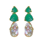 Earrings - Green Onyx & Baroque Pearl Trio