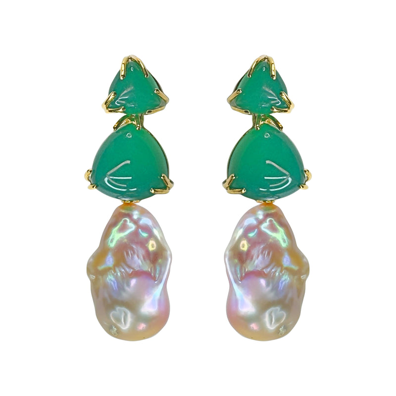 Earrings - Green Onyx & Baroque Pearl Trio