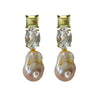 Earrings - Lemon Quartz, Clear Crystal Quartz & Baroque Pearl Trio
