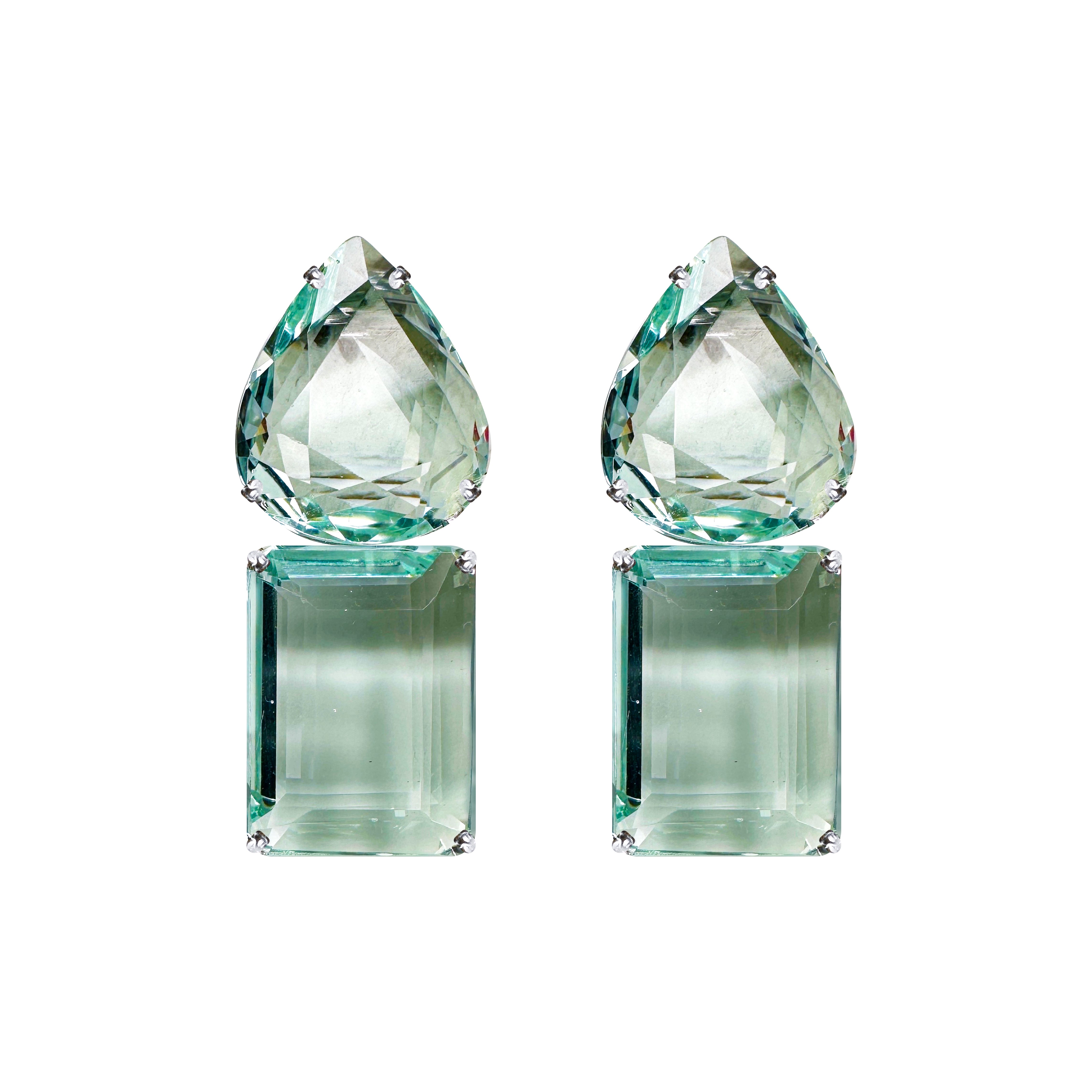 Prasiolite Duo in Prasiolite, gold plated, handcrafted gemstone earrings Singapore