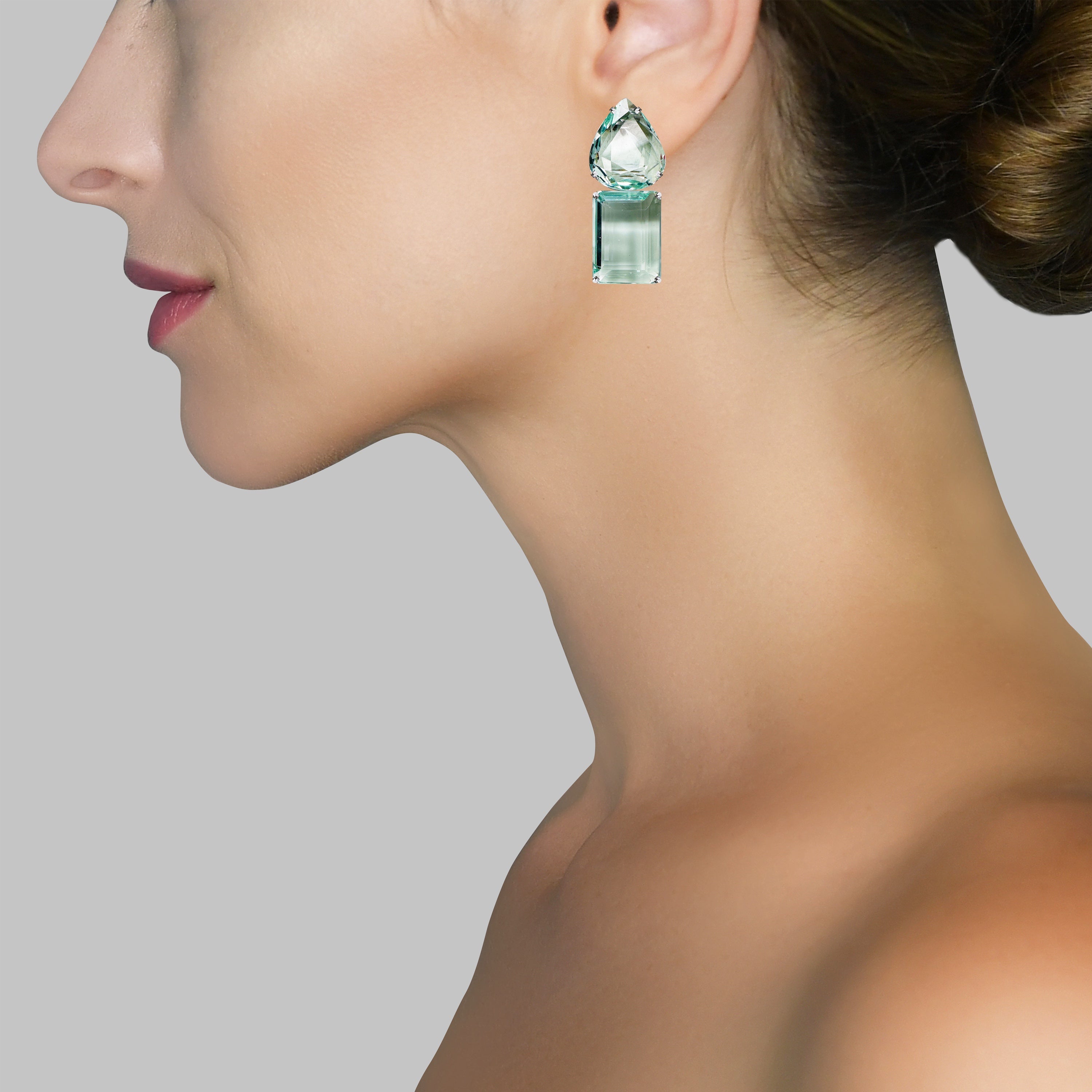 Prasiolite Duo in Prasiolite, gold plated, handcrafted gemstone earrings Singapore